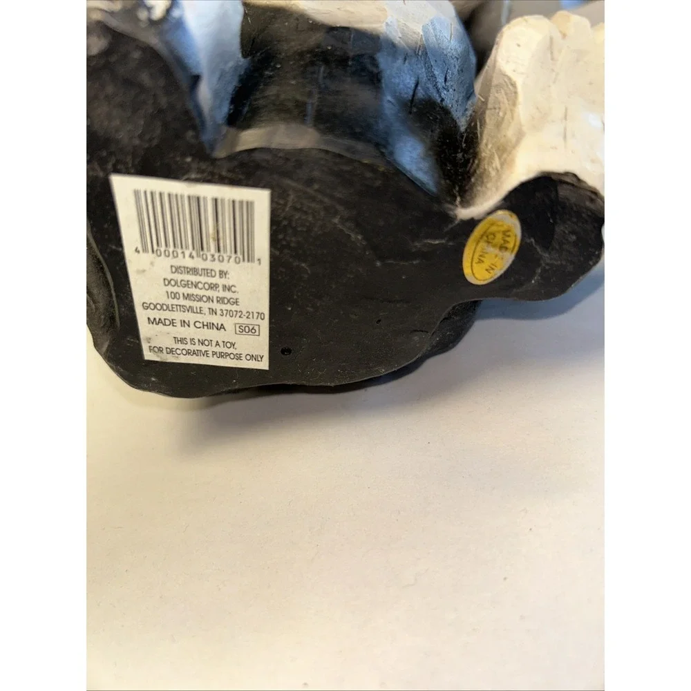 VINTAGE Carved Bobblwhead Cat Holding A Fish Black White 12